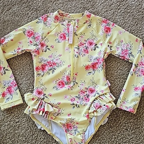 Seafolly Paradise Garden Girls Ruffle Hip Paddlesuit - Floral- size 5